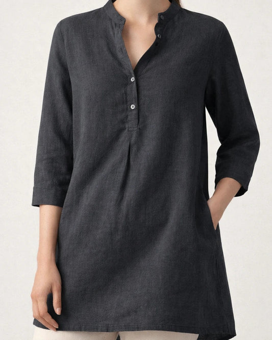 New Arrival Summer Casual Stand-Up Collar Loose-Fit Women’s Cotton-Linen Shirt | JRSEE:a78a2ae1-f4e1-4f4b-bace-8a140f58565d
