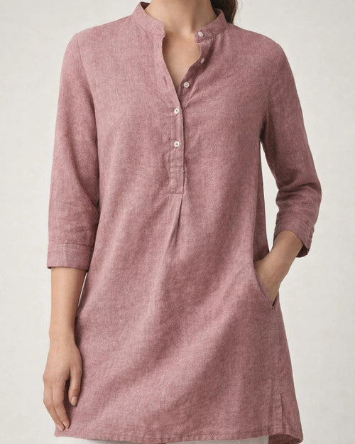 New Arrival Summer Casual Stand-Up Collar Loose-Fit Women’s Cotton-Linen Shirt | JRSEE:1f58ca04-3cc1-4d4e-a2cf-d244d670399f
