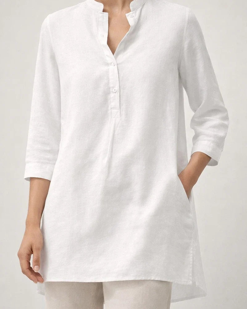 New Arrival Summer Casual Stand-Up Collar Loose-Fit Women’s Cotton-Linen Shirt | JRSEE:398945d7-c26b-41af-bbad-ee23c192ece3