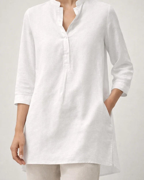 New Arrival Summer Casual Stand-Up Collar Loose-Fit Women’s Cotton-Linen Shirt | JRSEE:398945d7-c26b-41af-bbad-ee23c192ece3