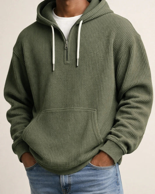 New Arrival Waffle Weave Long Sleeve Hooded Sweatshirt for Men - Solid Color Loose-Fit Athletic Sweatshirt | JRSEE:7d667a72-f116-4b35-bd0d-bf3da91c23fe