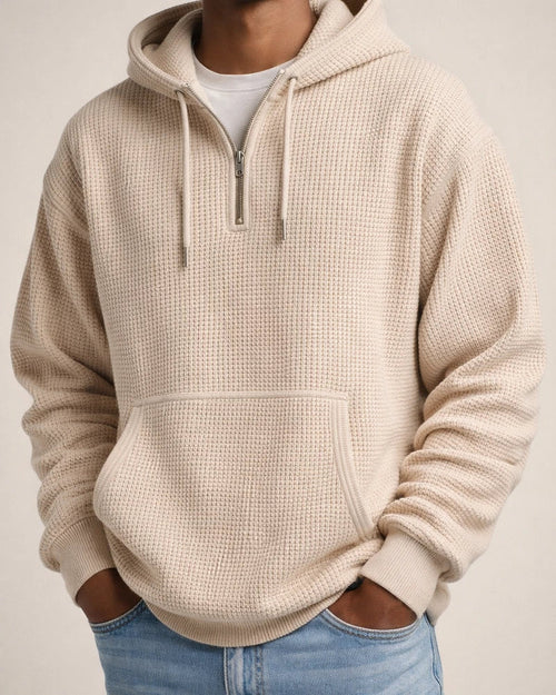 New Arrival Waffle Weave Long Sleeve Hooded Sweatshirt for Men - Solid Color Loose-Fit Athletic Sweatshirt | JRSEE:2bc73447-35a4-4826-94e8-2189843936ef