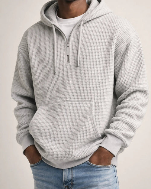 New Arrival Waffle Weave Long Sleeve Hooded Sweatshirt for Men - Solid Color Loose-Fit Athletic Sweatshirt | JRSEE:1de1bc86-108a-4124-bf43-12188b2ac7d7