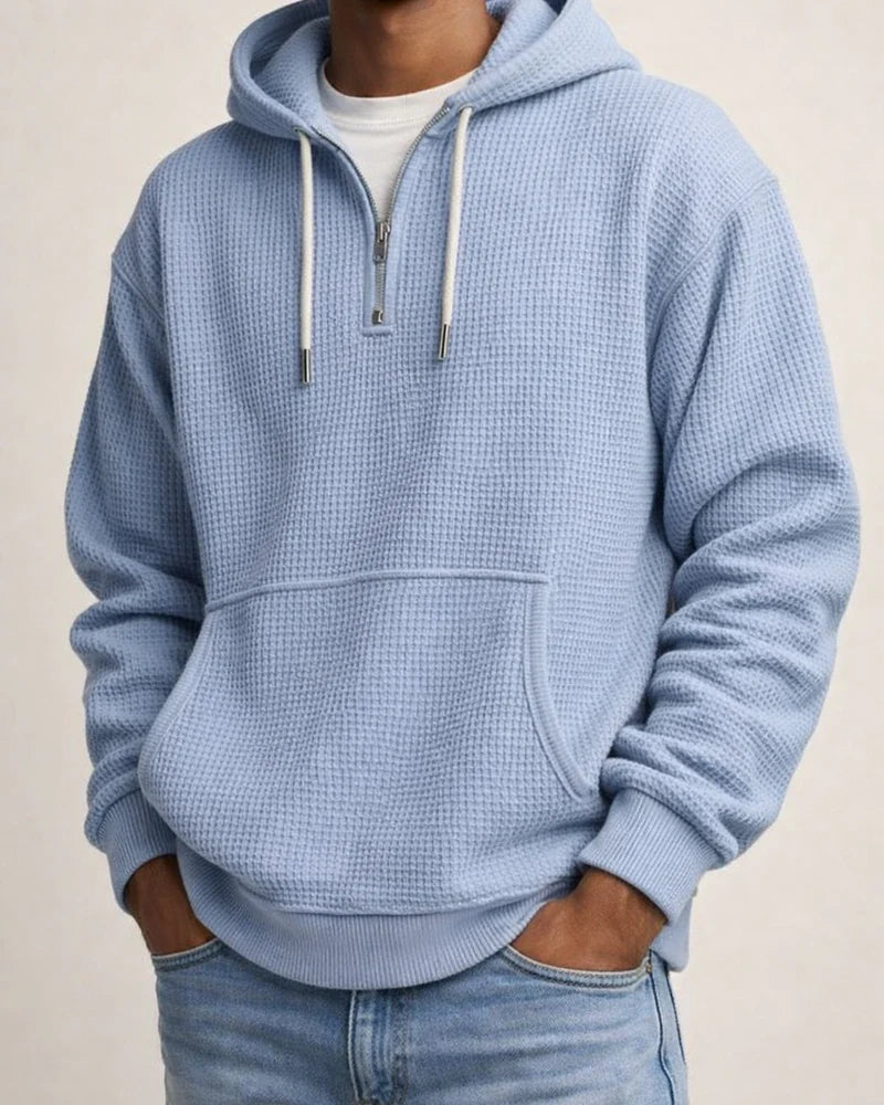 New Arrival Waffle Weave Long Sleeve Hooded Sweatshirt for Men - Solid Color Loose-Fit Athletic Sweatshirt | JRSEE:3fca68c7-eaba-46cb-b018-f7309705f74e