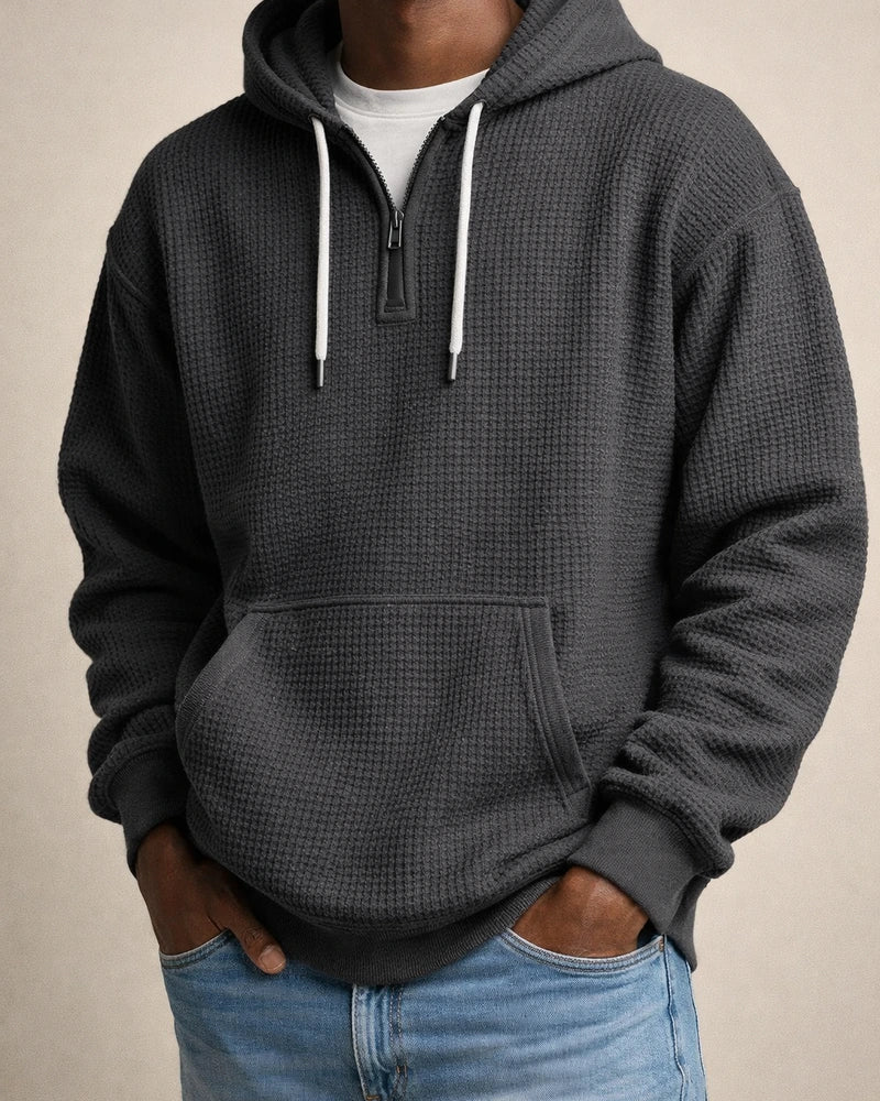 New Arrival Waffle Weave Long Sleeve Hooded Sweatshirt for Men - Solid Color Loose-Fit Athletic Sweatshirt | JRSEE:241c66b5-25db-4acf-bcf4-50a8b1b4d4a2