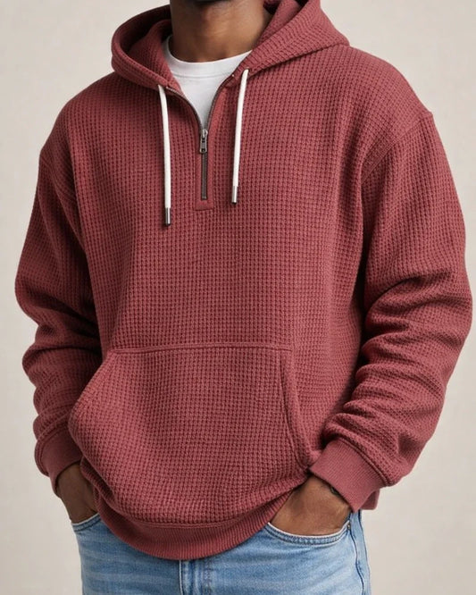 New Arrival Waffle Weave Long Sleeve Hooded Sweatshirt for Men - Solid Color Loose-Fit Athletic Sweatshirt | JRSEE:44f54159-f6b4-43d9-a006-b33313622054