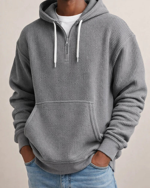 New Arrival Waffle Weave Long Sleeve Hooded Sweatshirt for Men - Solid Color Loose-Fit Athletic Sweatshirt | JRSEE:532ae4cd-0f6c-4262-8d87-2a51989f59cc