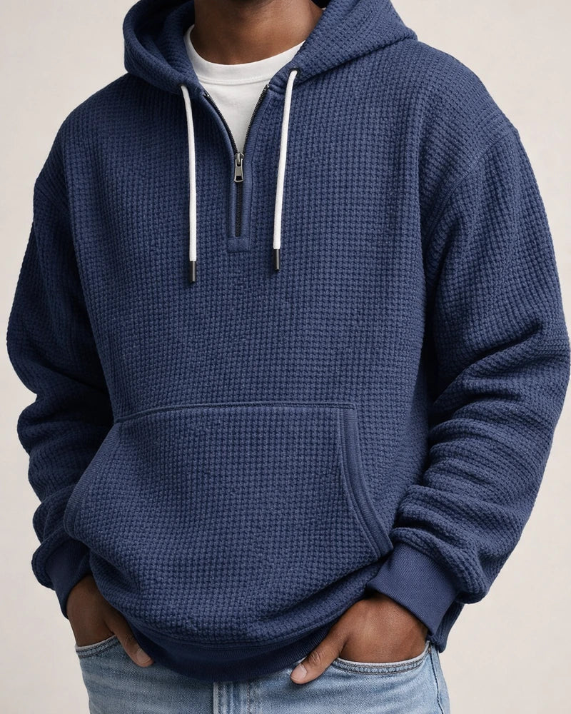 New Arrival Waffle Weave Long Sleeve Hooded Sweatshirt for Men - Solid Color Loose-Fit Athletic Sweatshirt | JRSEE:1d4ae381-7220-4338-9d1c-3f6bf69bc6a3