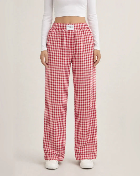 New Arrival Women's 100% Cotton Checkered Casual Loose-Fit Long Pants | JRSEE:aefab318-0339-43de-99bf-c08cc26996f7