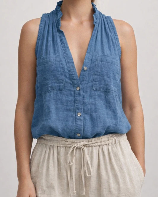 New Arrival Women's Casual and Fashionable Sleeveless Cotton-Linen Solid-Color V-Neck Tank Top | JRSEE:97296b76-9413-4839-9b95-d93f34478fa6