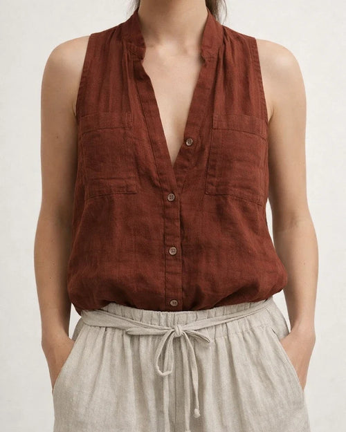 New Arrival Women's Casual and Fashionable Sleeveless Cotton-Linen Solid-Color V-Neck Tank Top | JRSEE:6a0e8df1-1672-4298-b411-b1927c4d9f9a