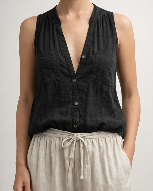 New Arrival Women's Casual and Fashionable Sleeveless Cotton-Linen Solid-Color V-Neck Tank Top | JRSEE:cd32962c-ce8b-4428-9d8c-56bd7a16acc3
