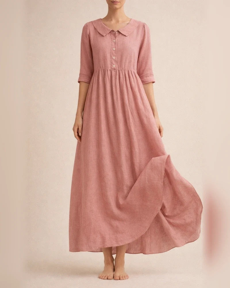New Arrival Women’s Casual Cotton-Linen Solid-Color Loose-Fit Peter Pan Collar Three-Quarter Sleeve Dress | JRSEE:4044faf9-5ca3-4583-b515-59d643da4452 | JRSEE:12d7f37f-3e19-4b68-a2db-94438bba58fb