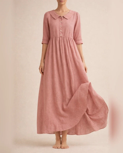 New Arrival Women’s Casual Cotton-Linen Solid-Color Loose-Fit Peter Pan Collar Three-Quarter Sleeve Dress | JRSEE:4044faf9-5ca3-4583-b515-59d643da4452 | JRSEE:12d7f37f-3e19-4b68-a2db-94438bba58fb