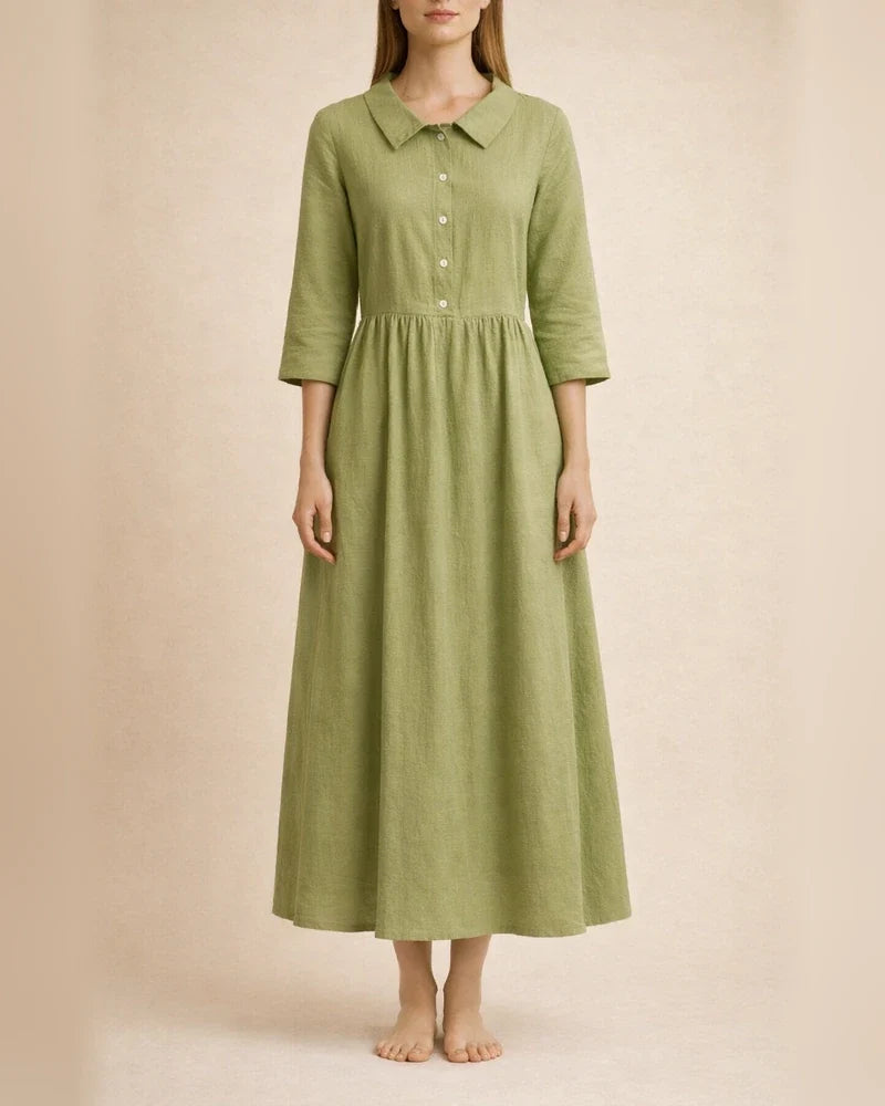New Arrival Women’s Casual Cotton-Linen Solid-Color Loose-Fit Peter Pan Collar Three-Quarter Sleeve Dress | JRSEE:e6ab216c-1ec1-42de-8b55-161b087635c2 | JRSEE:34863f8a-e4df-457e-8dd5-3766e02281ea