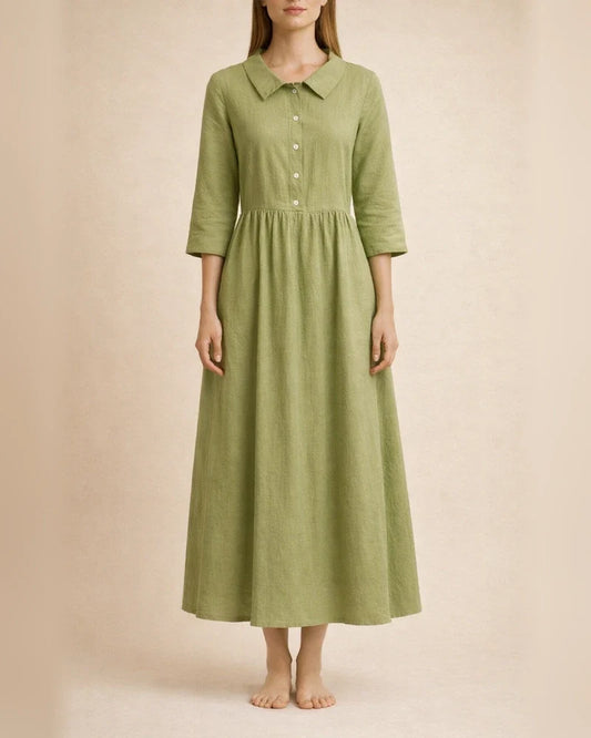 New Arrival Women’s Casual Cotton-Linen Solid-Color Loose-Fit Peter Pan Collar Three-Quarter Sleeve Dress | JRSEE:e6ab216c-1ec1-42de-8b55-161b087635c2 | JRSEE:34863f8a-e4df-457e-8dd5-3766e02281ea