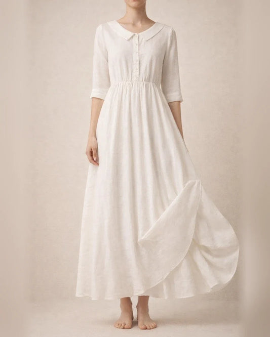 New Arrival Women’s Casual Cotton-Linen Solid-Color Loose-Fit Peter Pan Collar Three-Quarter Sleeve Dress | JRSEE:248e5486-b1de-45a9-b1f9-51370cae3c65 | JRSEE:2b00c42e-9d07-4007-9cee-3d201bc18f96