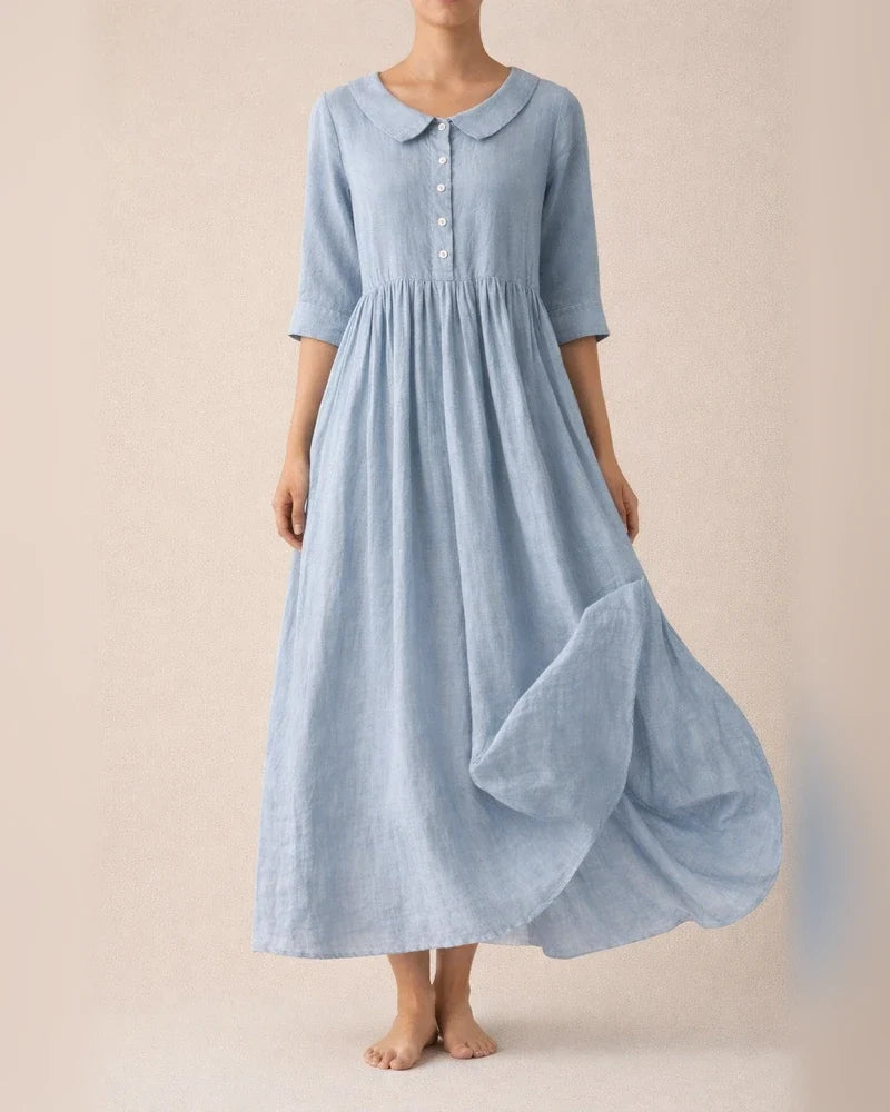 New Arrival Women’s Casual Cotton-Linen Solid-Color Loose-Fit Peter Pan Collar Three-Quarter Sleeve Dress | JRSEE:55007fd1-fe68-4dee-8287-4608f19395ee | JRSEE:37746386-eac0-41c5-836e-e216aa72a1b1