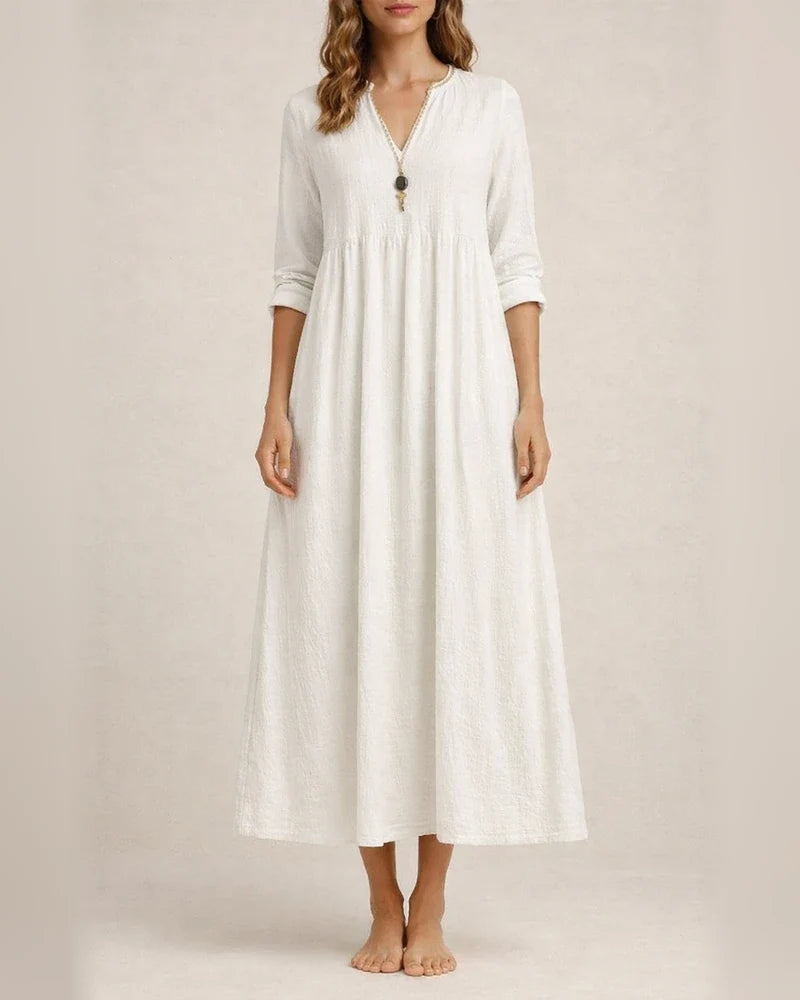 New Arrival Women's Casual Loose-Fitting Fashionable Retro-Style Cotton-Linen Blend Three-Quarter Sleeve V-Neck Dress | JRSEE:390af8dc-b3da-4735-bd4c-6fe608bfbfce | JRSEE:8afa5a48-b84d-4f67-bb78-8bf62155fa0a