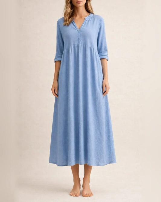 New Arrival Women's Casual Loose-Fitting Fashionable Retro-Style Cotton-Linen Blend Three-Quarter Sleeve V-Neck Dress | JRSEE:cd5c9e1e-68c6-4e6c-b83d-e4aeefedb7b2 | JRSEE:f761ee09-7464-4768-ae22-0c75bcee5f15