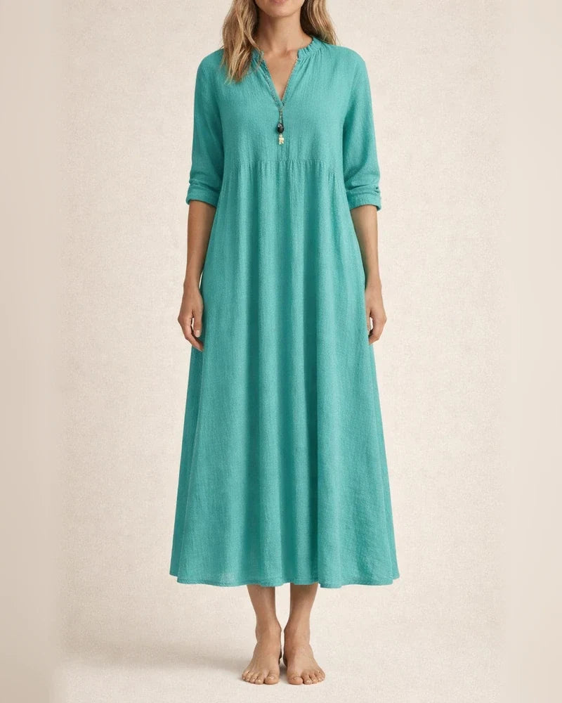New Arrival Women's Casual Loose-Fitting Fashionable Retro-Style Cotton-Linen Blend Three-Quarter Sleeve V-Neck Dress | JRSEE:9b034120-77ba-48b7-868b-e9ae2fc9923e | JRSEE:96af536a-ebc4-4a2f-a1f0-85271c172456