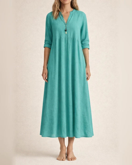 New Arrival Women's Casual Loose-Fitting Fashionable Retro-Style Cotton-Linen Blend Three-Quarter Sleeve V-Neck Dress | JRSEE:9b034120-77ba-48b7-868b-e9ae2fc9923e | JRSEE:96af536a-ebc4-4a2f-a1f0-85271c172456