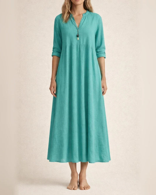 New Arrival Women's Casual Loose-Fitting Fashionable Retro-Style Cotton-Linen Blend Three-Quarter Sleeve V-Neck Dress | JRSEE:9b034120-77ba-48b7-868b-e9ae2fc9923e | JRSEE:96af536a-ebc4-4a2f-a1f0-85271c172456