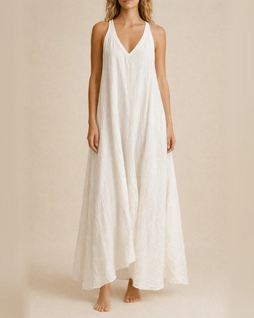 New Arrival Women's Casual Sleeveless Loose-Fit Cotton-Linen Maxi V-Neck Dress | JRSEE:0e390beb-b387-43f0-a000-936e13b0bdb7