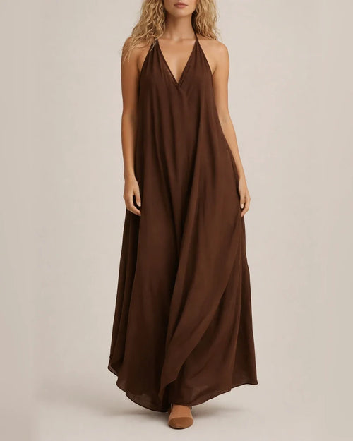 New Arrival Women's Casual Sleeveless Loose-Fit Cotton-Linen Maxi V-Neck Dress | JRSEE:21f11a94-a8fa-4167-b0a7-ba02a554c020
