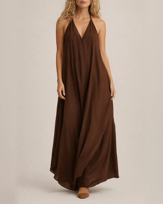 New Arrival Women's Casual Sleeveless Loose-Fit Cotton-Linen Maxi V-Neck Dress | JRSEE:21f11a94-a8fa-4167-b0a7-ba02a554c020
