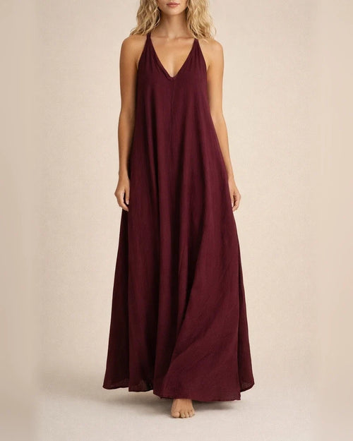 New Arrival Women's Casual Sleeveless Loose-Fit Cotton-Linen Maxi V-Neck Dress | JRSEE:0e2206dc-04d0-4280-85fe-e83867281a05