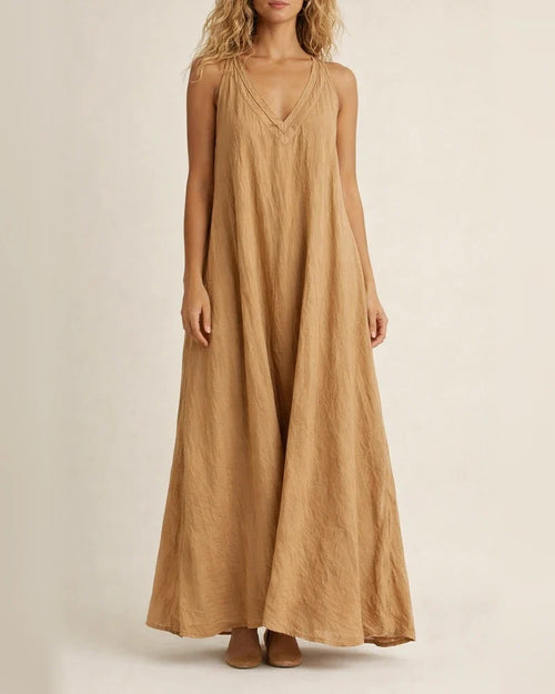 New Arrival Women's Casual Sleeveless Loose-Fit Cotton-Linen Maxi V-Neck Dress | JRSEE:d9cbe14b-127a-4cba-a83b-1d6442c87d12