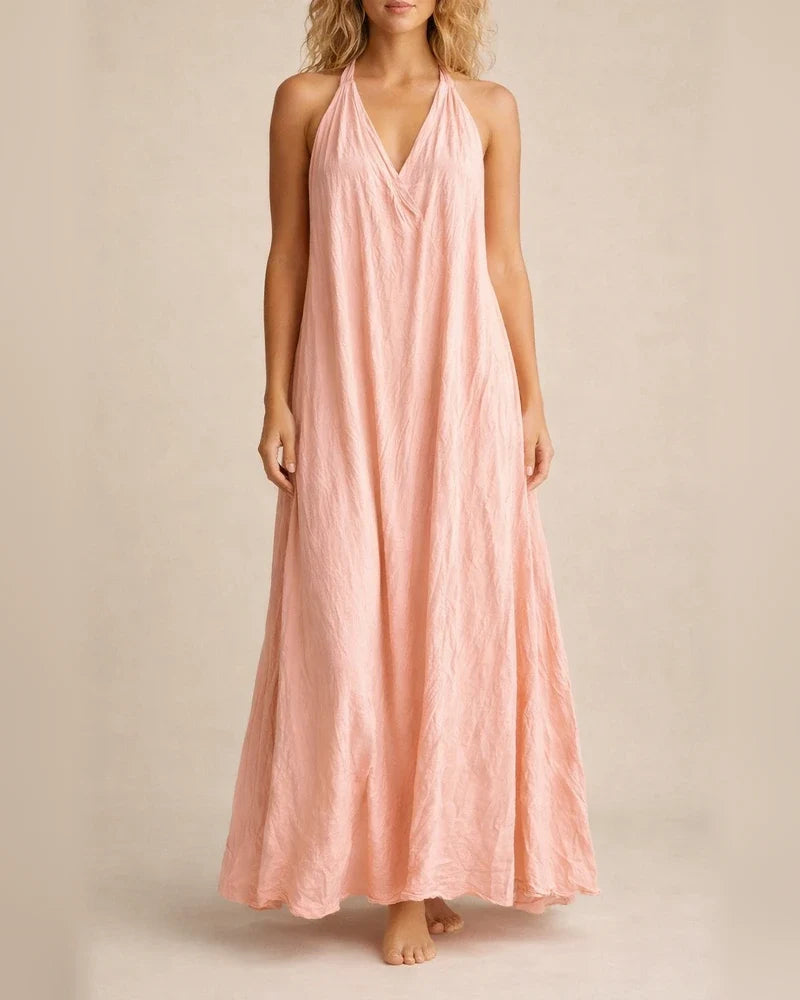 New Arrival Women's Casual Sleeveless Loose-Fit Cotton-Linen Maxi V-Neck Dress | JRSEE:da8cfa51-3b79-4cad-a299-b31a72c8083d