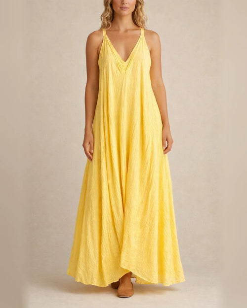 New Arrival Women's Casual Sleeveless Loose-Fit Cotton-Linen Maxi V-Neck Dress | JRSEE:215a651e-d4b6-4d4b-819f-606940c07ca5