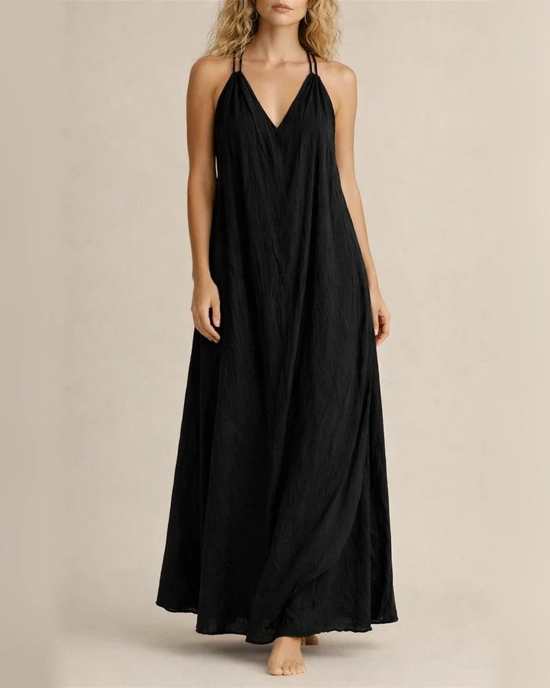 New Arrival Women's Casual Sleeveless Loose-Fit Cotton-Linen Maxi V-Neck Dress | JRSEE:05e6ee38-f274-432c-918d-c7e8f3d377aa
