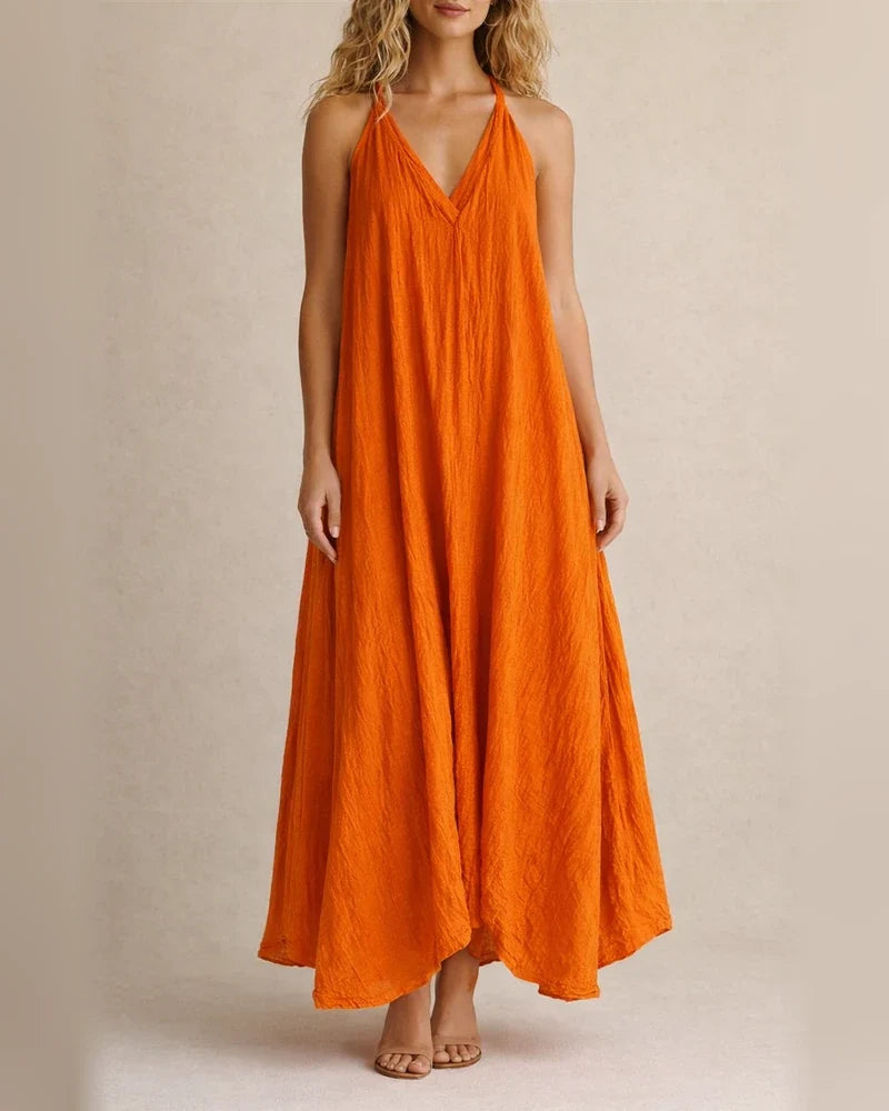 New Arrival Women's Casual Sleeveless Loose-Fit Cotton-Linen Maxi V-Neck Dress | JRSEE:9de5f0ec-449e-446a-957c-2f7f673ceea8