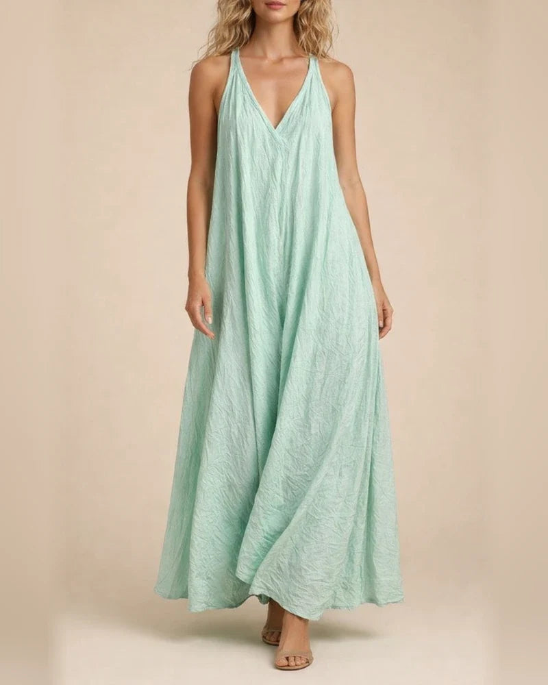 New Arrival Women's Casual Sleeveless Loose-Fit Cotton-Linen Maxi V-Neck Dress | JRSEE:a26fa545-a86a-457f-a48c-39c4fb06b778