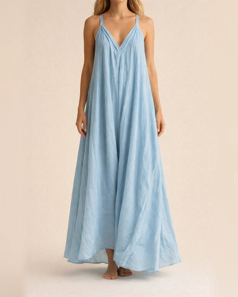 New Arrival Women's Casual Sleeveless Loose-Fit Cotton-Linen Maxi V-Neck Dress | JRSEE:f8c6453a-944e-49e7-b39a-0b218f2861ba