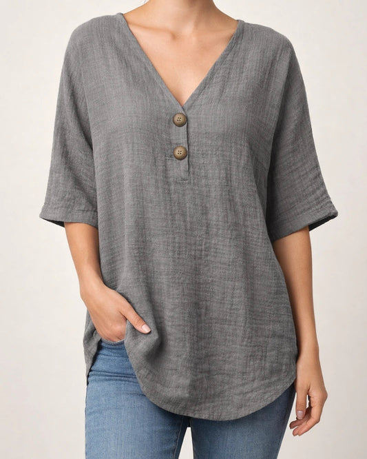 New Arrival Women's Casual V-neck Short-Sleeve Solid Color Cotton-Linen Top | JRSEE:8a8d7816-9b0e-4edc-b913-6ea321c3fc31