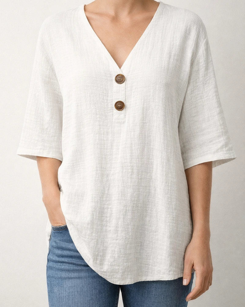 New Arrival Women's Casual V-neck Short-Sleeve Solid Color Cotton-Linen Top | JRSEE:76f86c9b-dbbb-455c-85ce-0d951abebac8