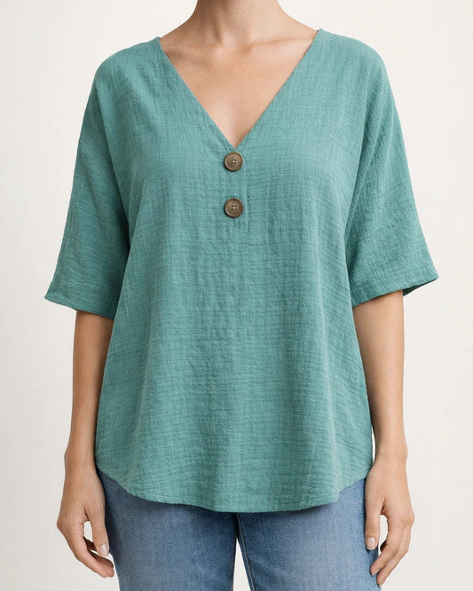 New Arrival Women's Casual V-neck Short-Sleeve Solid Color Cotton-Linen Top | JRSEE:10b45f0e-34a9-4f35-b83f-c12970c29396