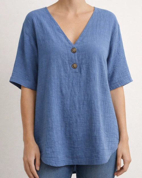 New Arrival Women's Casual V-neck Short-Sleeve Solid Color Cotton-Linen Top | JRSEE:9cbe2625-c9cf-4361-9790-8876f96d5b6c