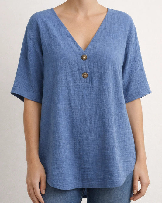 New Arrival Women's Casual V-neck Short-Sleeve Solid Color Cotton-Linen Top | JRSEE:9cbe2625-c9cf-4361-9790-8876f96d5b6c