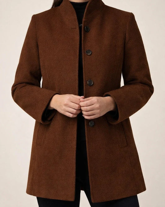 New Arrival Women's Fall/Winter Minimalist Long-Sleeve Lapel Collar Button-Up Slim-Fit Solid Color Wool Coat | JRSEE:46766feb-90c4-440f-a807-cf913e5a55d7