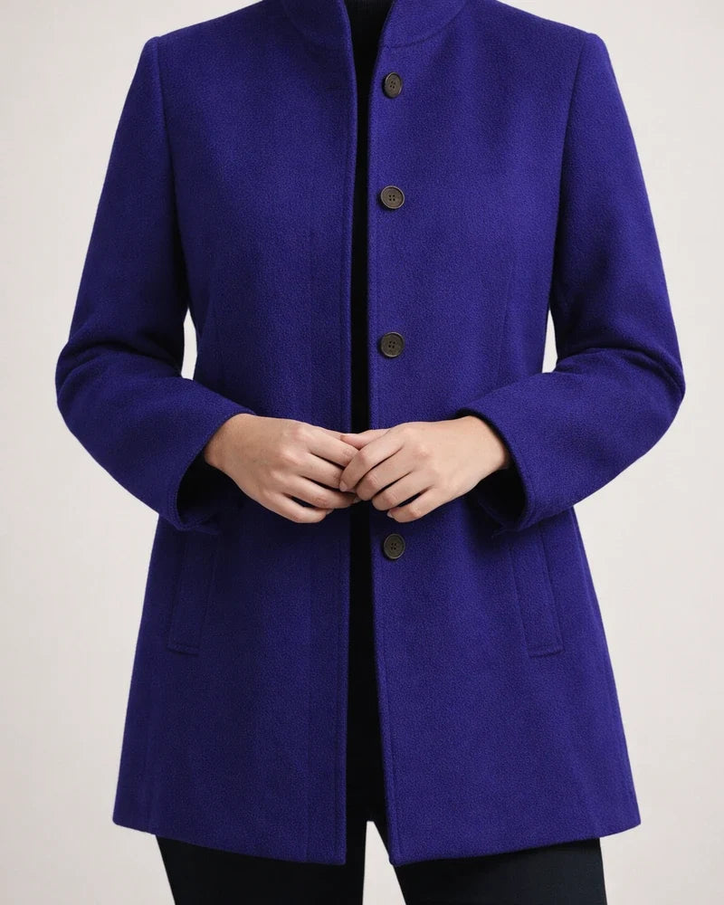 New Arrival Women's Fall/Winter Minimalist Long-Sleeve Lapel Collar Button-Up Slim-Fit Solid Color Wool Coat | JRSEE:fa29a6f9-3b52-47cd-aaca-f932b5f54b34