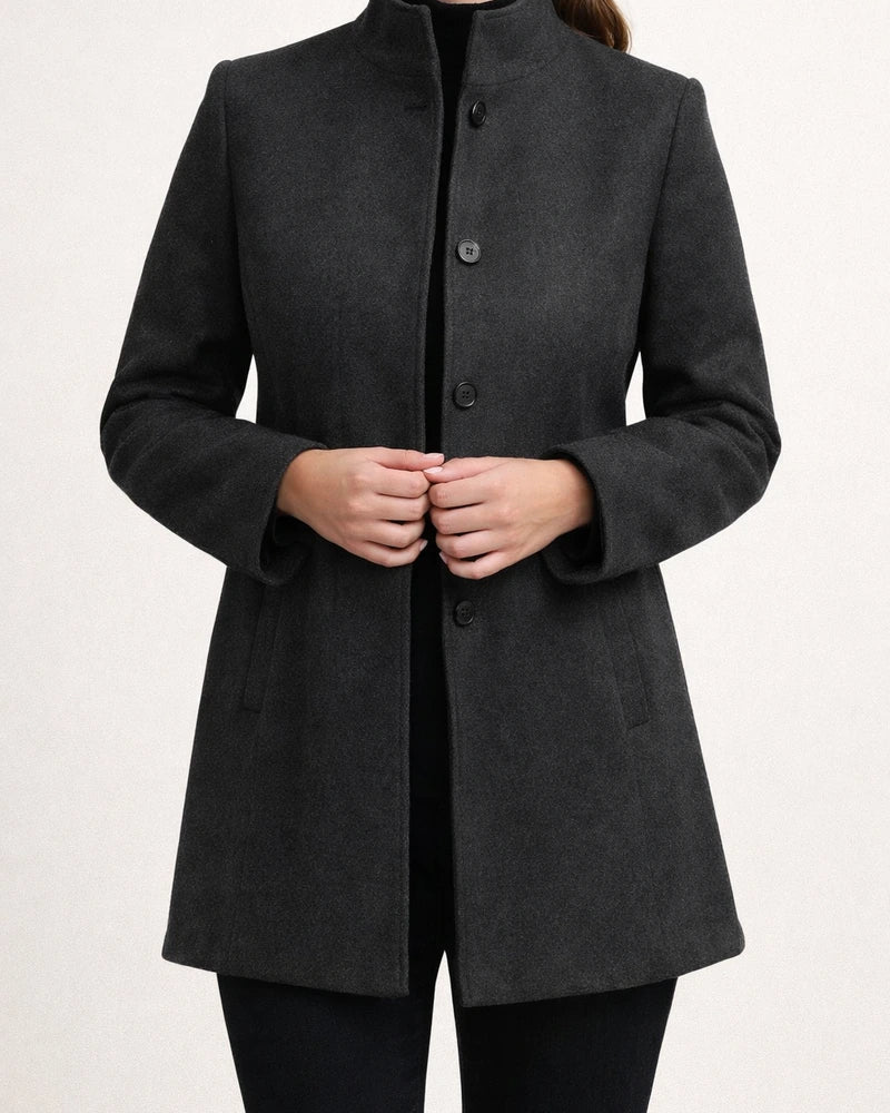 New Arrival Women's Fall/Winter Minimalist Long-Sleeve Lapel Collar Button-Up Slim-Fit Solid Color Wool Coat | JRSEE:c9af2fc1-5223-43b5-852f-de5a318d0d92