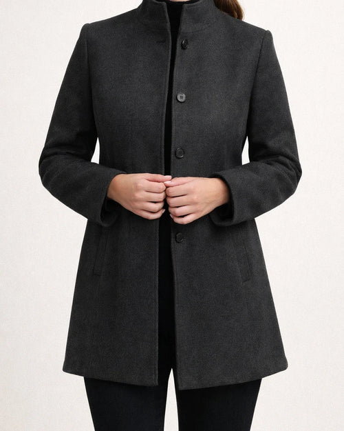 New Arrival Women's Fall/Winter Minimalist Long-Sleeve Lapel Collar Button-Up Slim-Fit Solid Color Wool Coat | JRSEE:c9af2fc1-5223-43b5-852f-de5a318d0d92