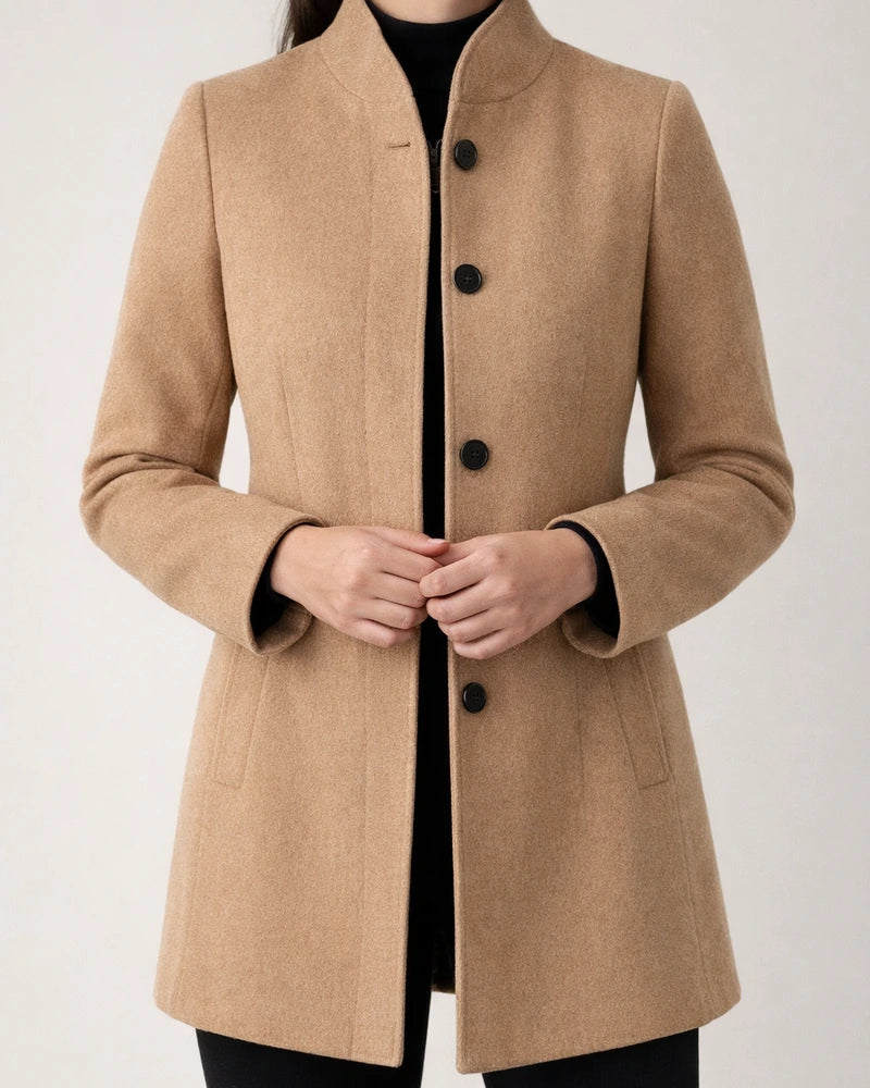New Arrival Women's Fall/Winter Minimalist Long-Sleeve Lapel Collar Button-Up Slim-Fit Solid Color Wool Coat | JRSEE:1c71b71b-64c5-443e-93e2-6190a3b78898
