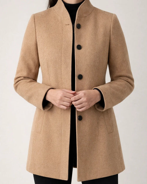 New Arrival Women's Fall/Winter Minimalist Long-Sleeve Lapel Collar Button-Up Slim-Fit Solid Color Wool Coat | JRSEE:1c71b71b-64c5-443e-93e2-6190a3b78898