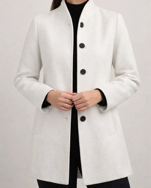 New Arrival Women's Fall/Winter Minimalist Long-Sleeve Lapel Collar Button-Up Slim-Fit Solid Color Wool Coat | JRSEE:b2d3ab12-d879-433f-8e9c-24547f555f11